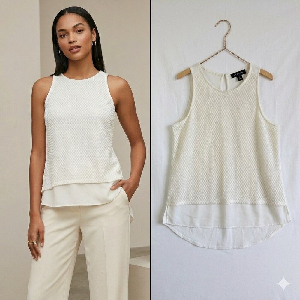 The Limited White Textured High-Low Layered Sleeveless Blouse Tank Top XS
